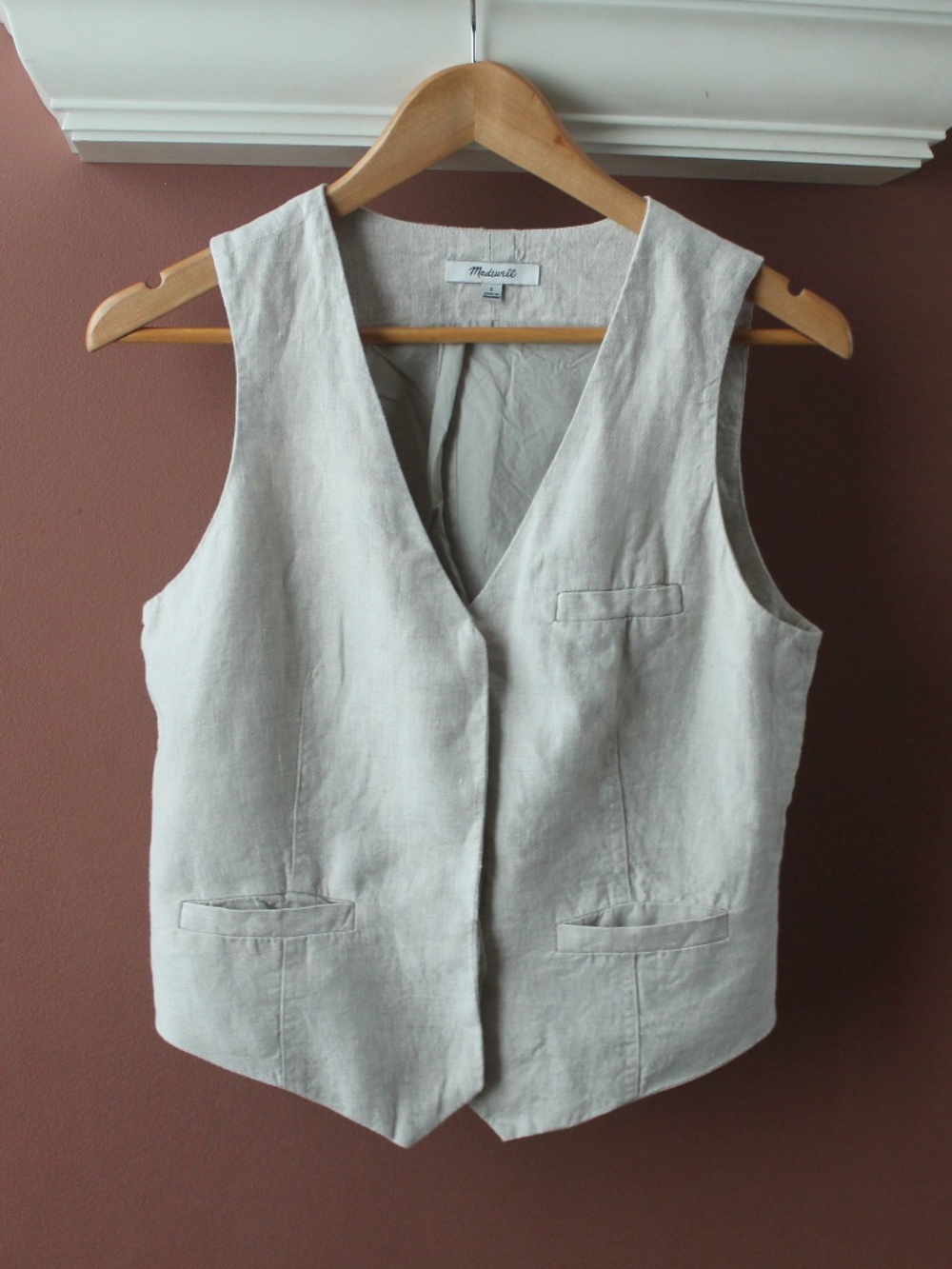 Madewell Linen Vest Natural Undyed Covered Buttons size 2